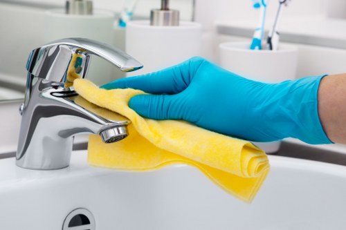 Professional cleaner working in a local SW12 office building during a scheduled visit